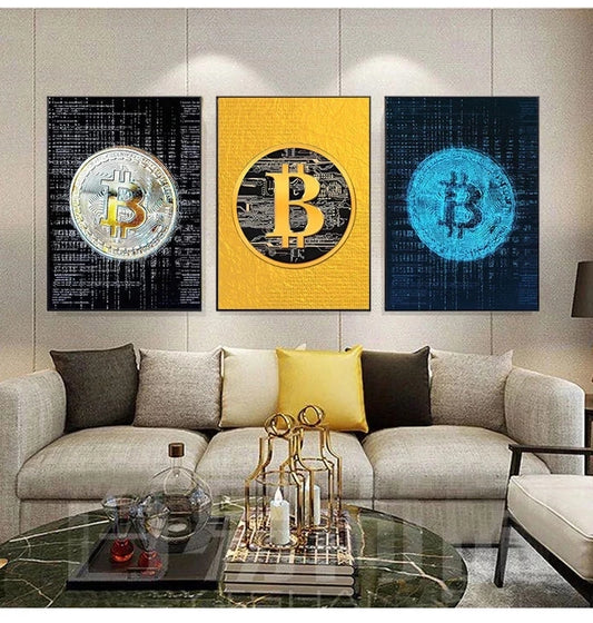 Modern Art Abstract Bitcoin Canvas Painting Glowing Neon Fashion Wall Posters And Nordic Style Decoration Home