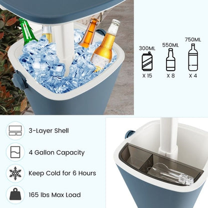 3-in-1 Portable Cooler Bar Table with Bottle Opener and Lift Top Lid