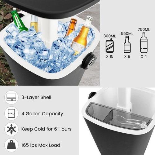 3-in-1 Portable Cooler Bar Table with Bottle Opener and Lift Top Lid