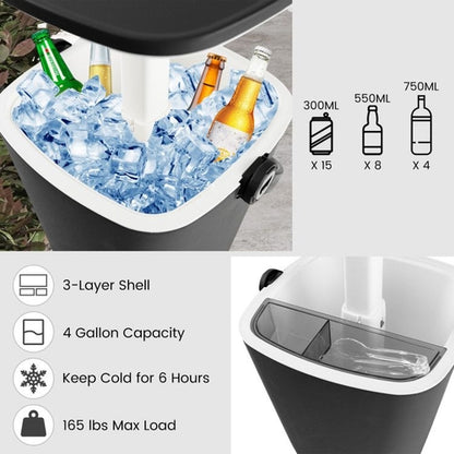 3-in-1 Portable Cooler Bar Table with Bottle Opener and Lift Top Lid